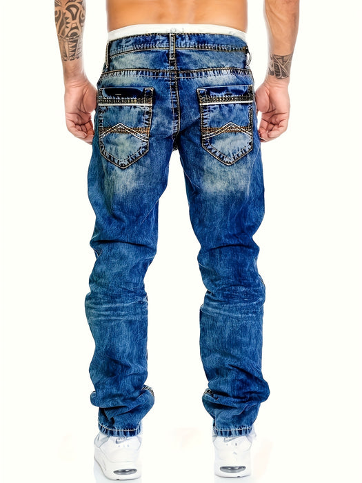 Men's Slim Fit Distressed Jeans, Fashion Street Style Denim Pants For Men, Versatile For All Seasons