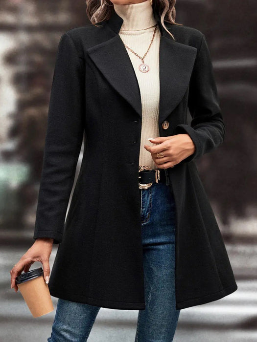 Collared Neck Long Sleeve Longline Coat