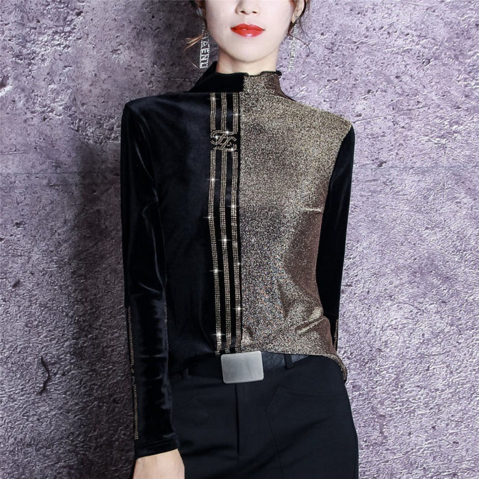 Western Style Autumn And Winter Bright Silk Stitching Shirt