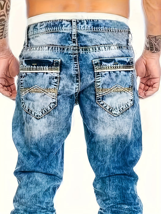 Men's Slim Fit Distressed Jeans, Fashion Street Style Denim Pants For Men, Versatile For All Seasons