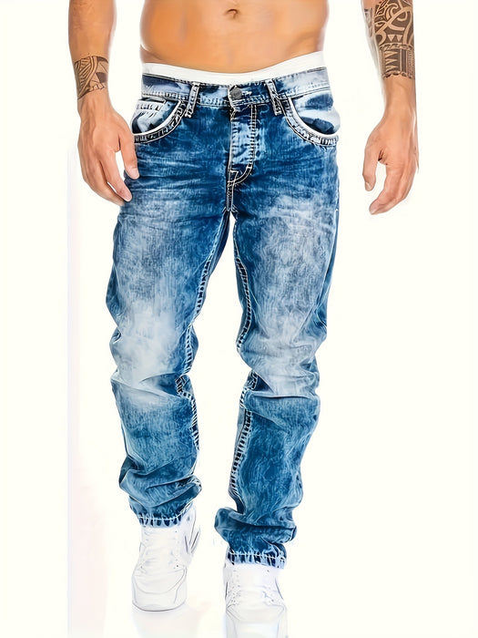 Men's Slim Fit Distressed Jeans, Fashion Street Style Denim Pants For Men, Versatile For All Seasons