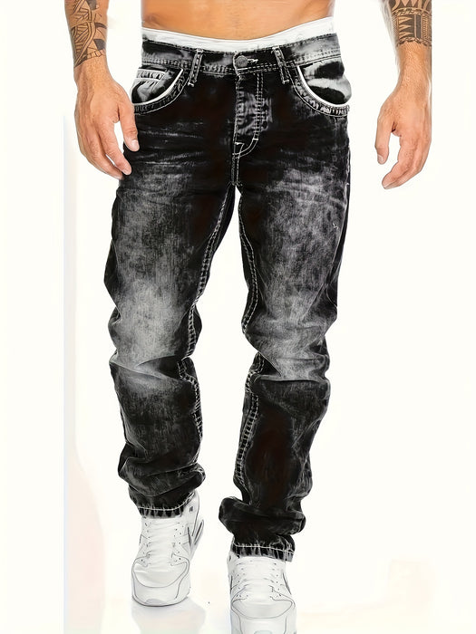 Men's Slim Fit Distressed Jeans, Fashion Street Style Denim Pants For Men, Versatile For All Seasons