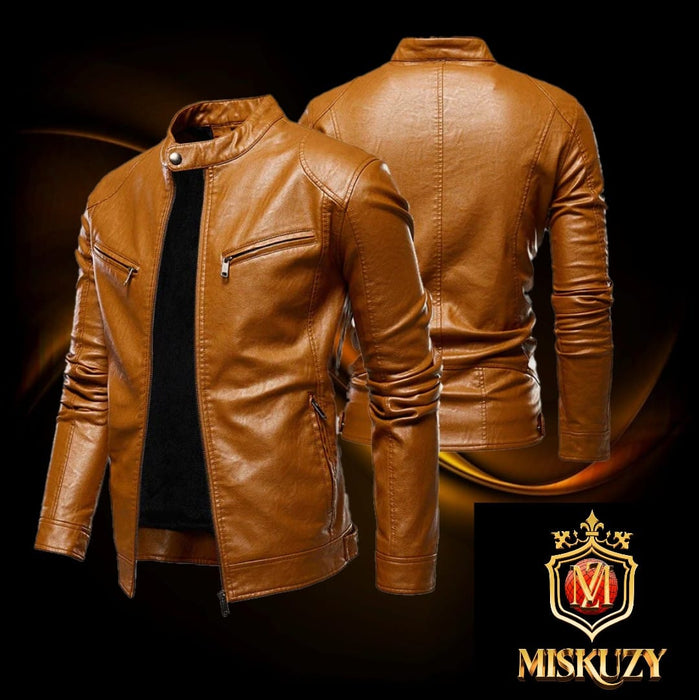 Men&#39;s Fleece Biker Leather Jackets 2021 New Men Simple Style Stand Collar Jacket Coats Male Faux Leather Bomber Outwear Coat Man