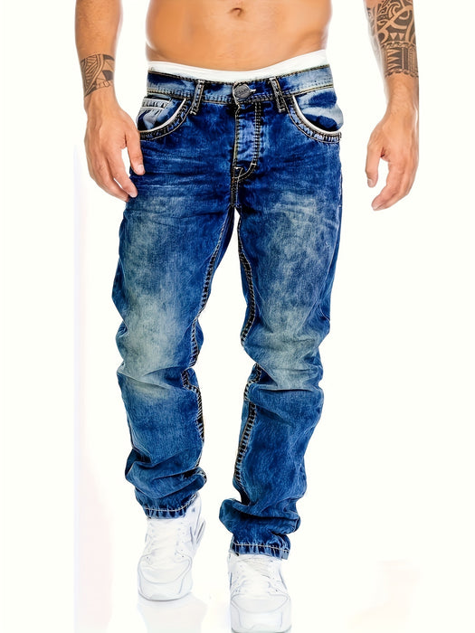 Men's Slim Fit Distressed Jeans, Fashion Street Style Denim Pants For Men, Versatile For All Seasons