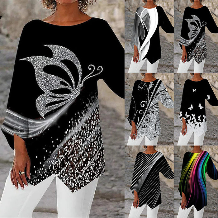 Geometric Print Long Sleeve Panel Crew Neck Shirt