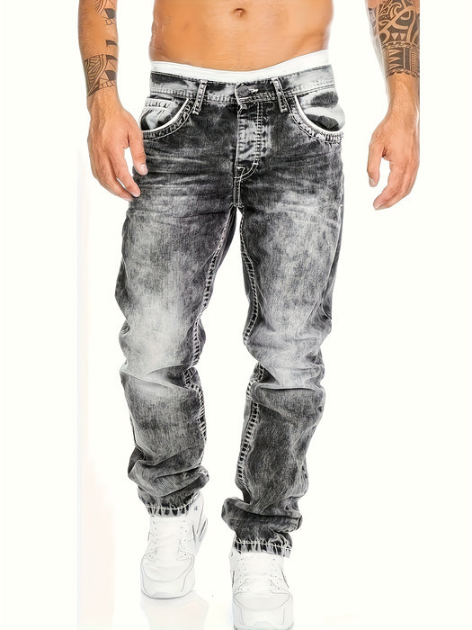 Men's Slim Fit Distressed Jeans, Fashion Street Style Denim Pants For Men, Versatile For All Seasons