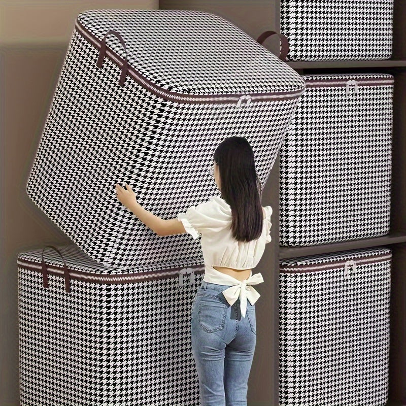 Houndstooth Storage Boxes Clothes Blanket Storage Bags Storage Containers With Handles Closet Organizers